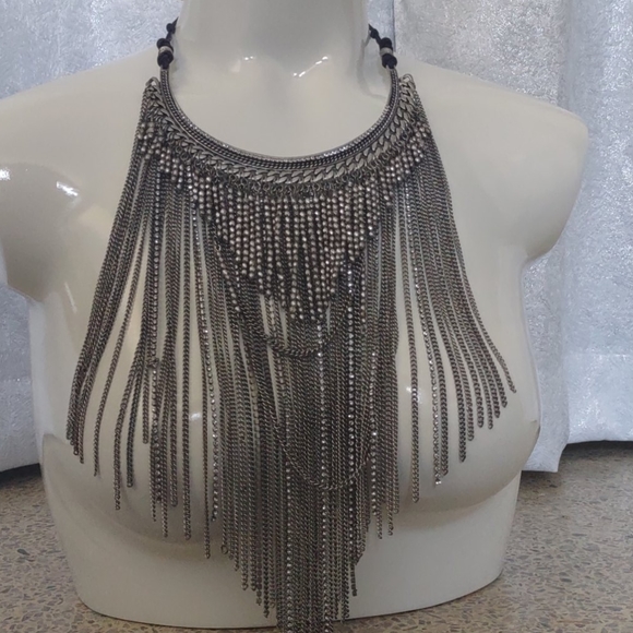 💎Josephine CHICOS Bib Strand Statement Necklace Silver Chains Rhinestones RARE - Picture 9 of 12